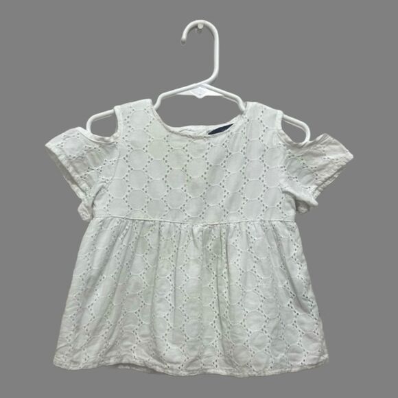 NAUTICA Eyelet Cotton White Cutout Shoulder High Waisted Blouse Girl Sz 2T Flowy - Picture 2 of 8